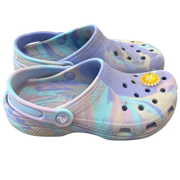 Lilac Tie-Dye Crocs Clog Shoes Multicolor Rubber Size 2 Junior - Picture 2 of 7